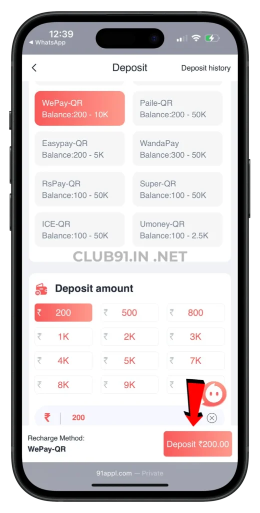 91-club-deposit-page
